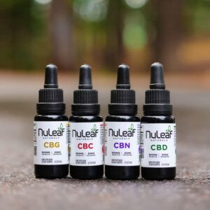 bottles of NuLeaf cannabinoid products